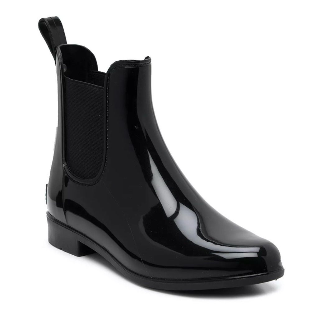 Marc Fisher Black Glossy Chelsea Rain Boots